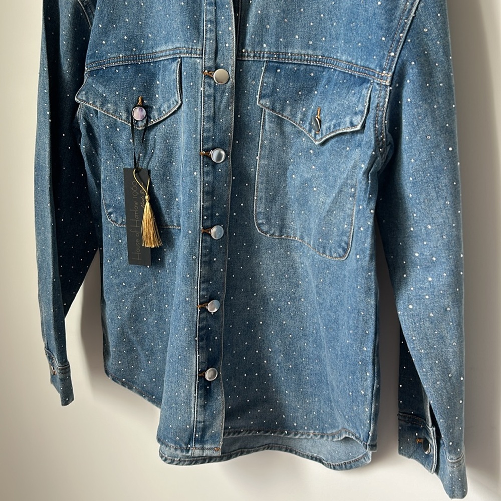 House of Harlow 1960 Denim Crystal Button Down Shirt/ Jacket - Picture 3 of 9